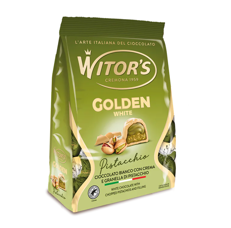 Fehér csokoládé praliné, pisztáciával “Golden” 200 g Witor’s